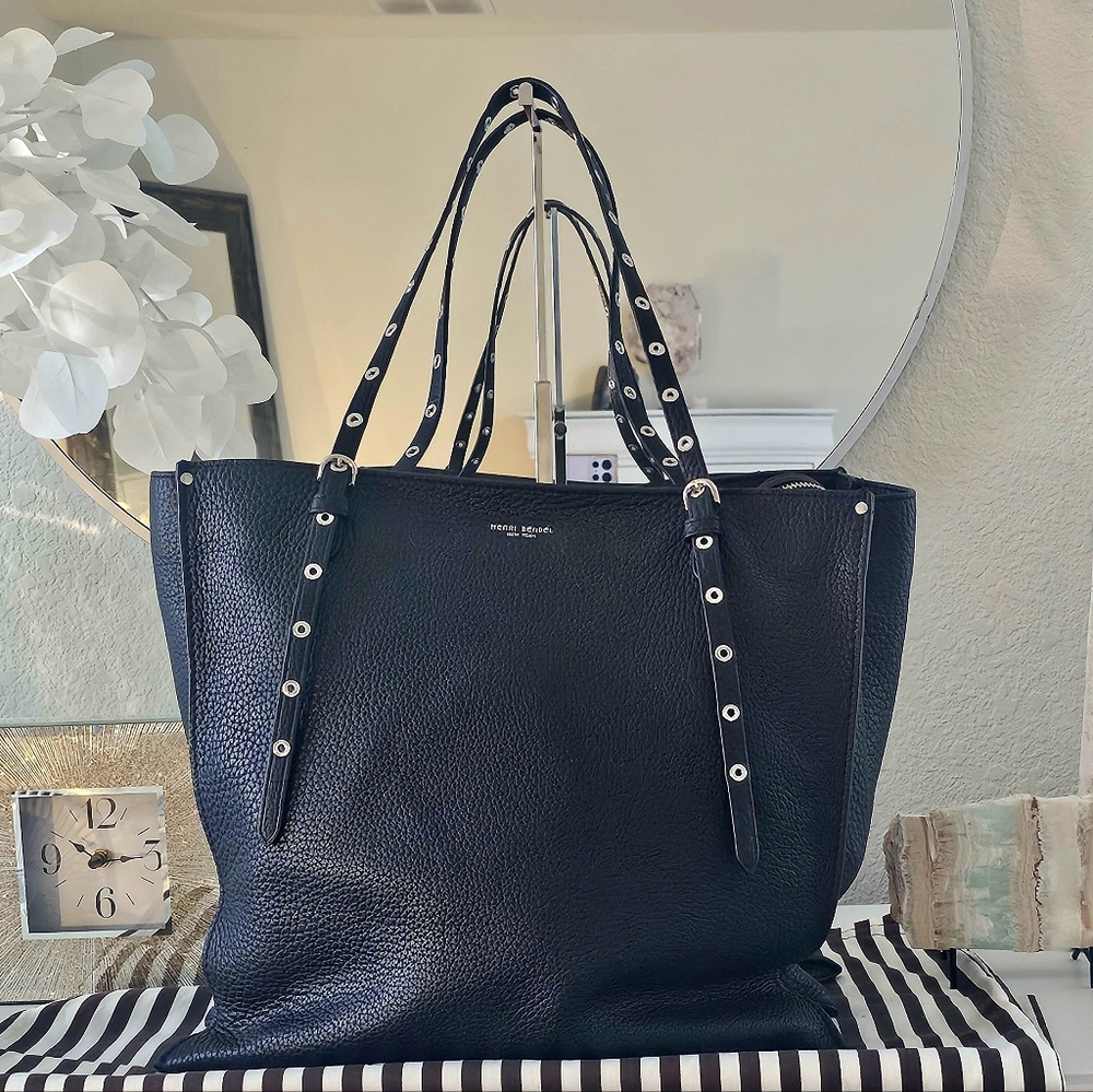 Henri Bendel Black Leather Eyelet Tote